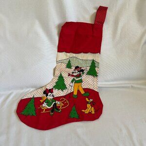 Vintage Disney Christmas Stocking Featuring Mickey Minnie & Pluto Red Holiday De